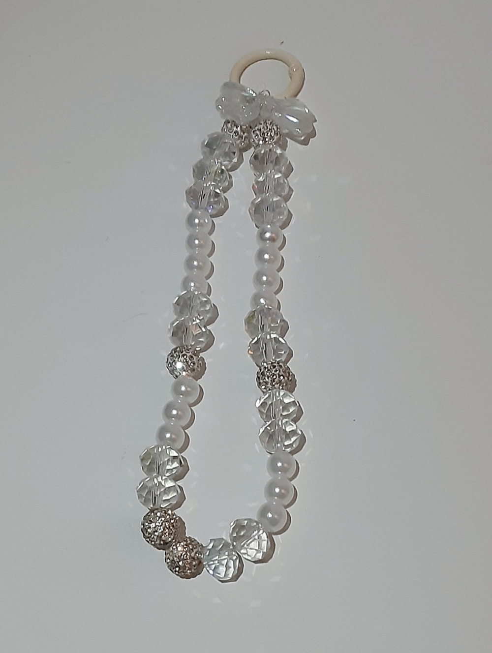 Elegant White Pearl & Crystal Beaded Phone Charm And Bag Charm - Sparkle Accent